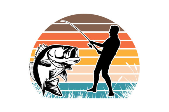 Bass Fisherman Weed Grass Retro Sunset
