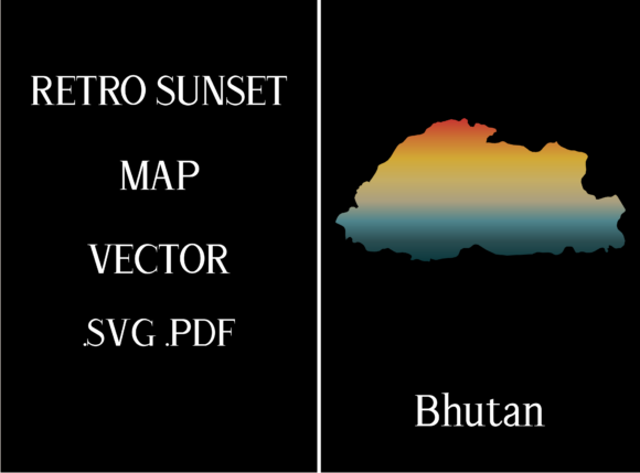 Bhutan Retro Sunset Map