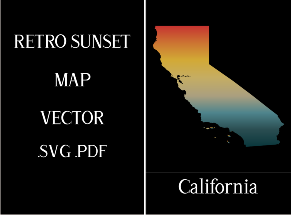 California Retro Sunset Map