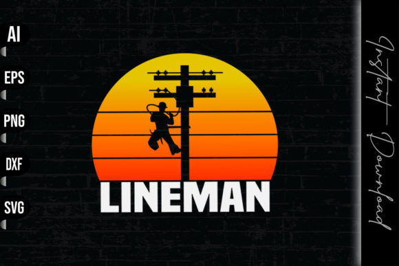Electric Lineman Vintage Retro Sunset