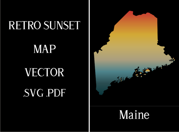 Maine Retro Sunset Map