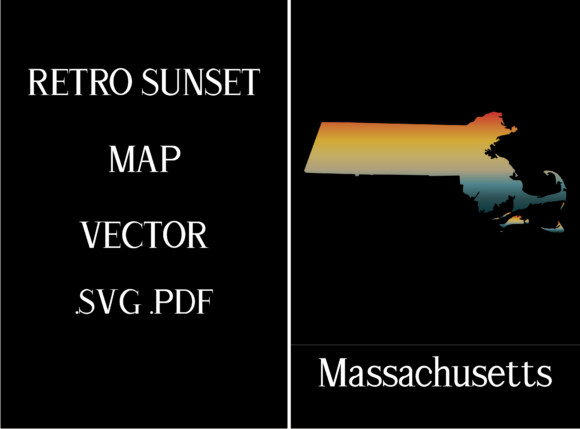 Massachusetts Retro Sunset Map